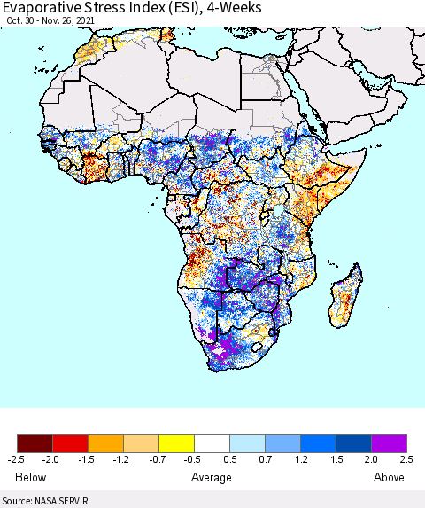 Africa Evaporative Stress Index (ESI), 4-Weeks Thematic Map For 11/22/2021 - 11/28/2021