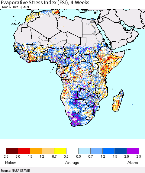 Africa Evaporative Stress Index (ESI), 4-Weeks Thematic Map For 11/29/2021 - 12/5/2021