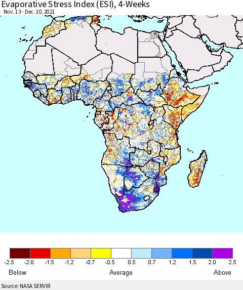 Africa Evaporative Stress Index (ESI), 4-Weeks Thematic Map For 12/6/2021 - 12/12/2021