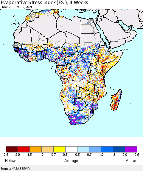 Africa Evaporative Stress Index (ESI), 4-Weeks Thematic Map For 12/13/2021 - 12/19/2021