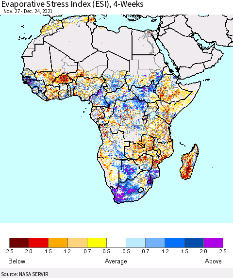 Africa Evaporative Stress Index (ESI), 4-Weeks Thematic Map For 12/20/2021 - 12/26/2021
