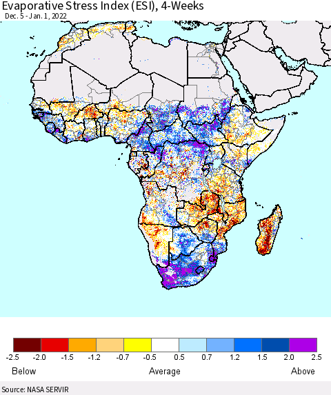 Africa Evaporative Stress Index (ESI), 4-Weeks Thematic Map For 12/27/2021 - 1/2/2022