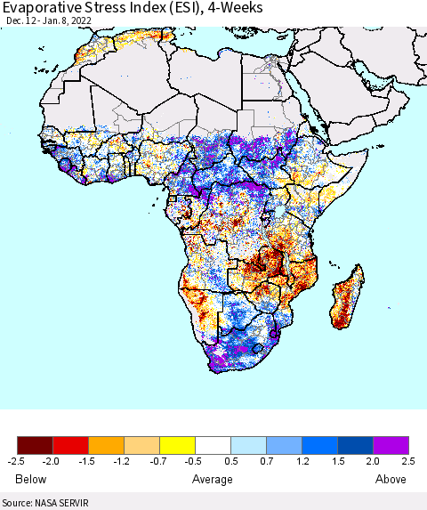 Africa Evaporative Stress Index (ESI), 4-Weeks Thematic Map For 1/3/2022 - 1/9/2022