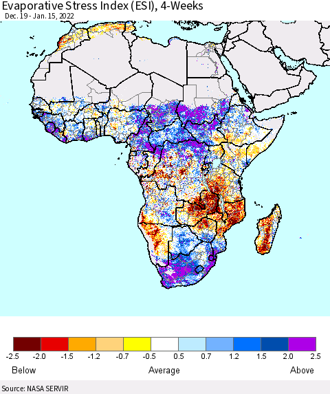 Africa Evaporative Stress Index (ESI), 4-Weeks Thematic Map For 1/10/2022 - 1/16/2022