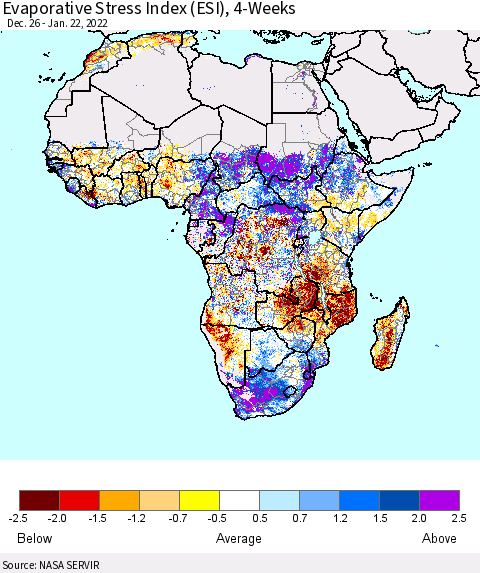 Africa Evaporative Stress Index (ESI), 4-Weeks Thematic Map For 1/17/2022 - 1/23/2022
