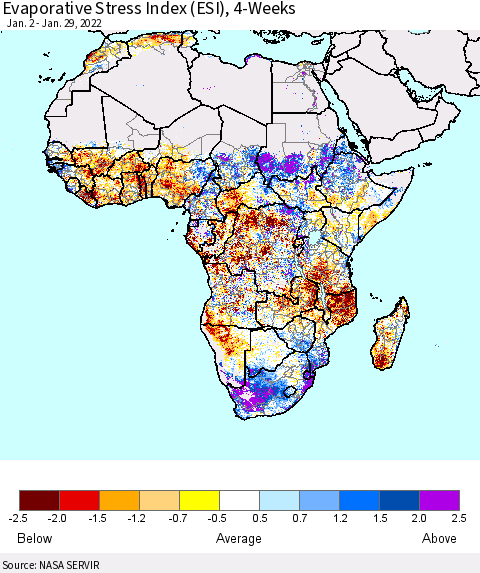 Africa Evaporative Stress Index (ESI), 4-Weeks Thematic Map For 1/24/2022 - 1/30/2022