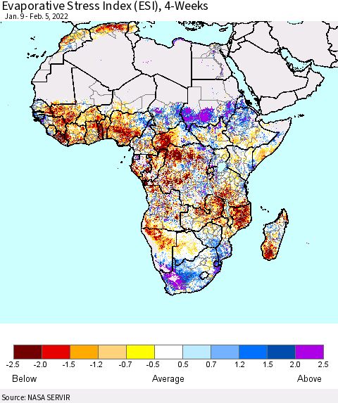 Africa Evaporative Stress Index (ESI), 4-Weeks Thematic Map For 1/31/2022 - 2/6/2022