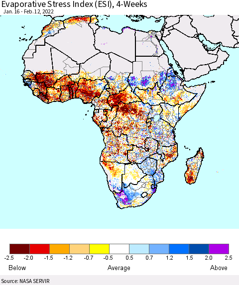 Africa Evaporative Stress Index (ESI), 4-Weeks Thematic Map For 2/7/2022 - 2/13/2022