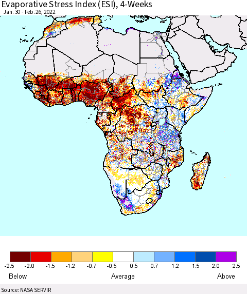 Africa Evaporative Stress Index (ESI), 4-Weeks Thematic Map For 2/21/2022 - 2/27/2022