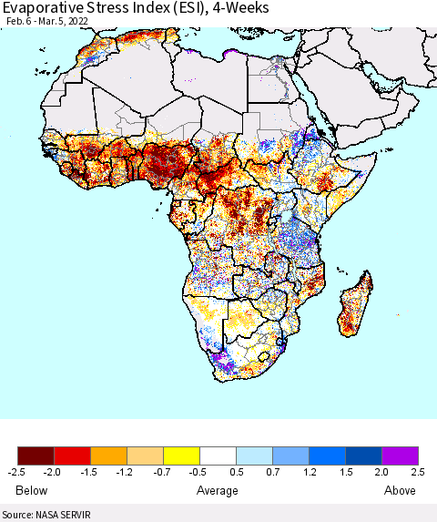 Africa Evaporative Stress Index (ESI), 4-Weeks Thematic Map For 2/28/2022 - 3/6/2022