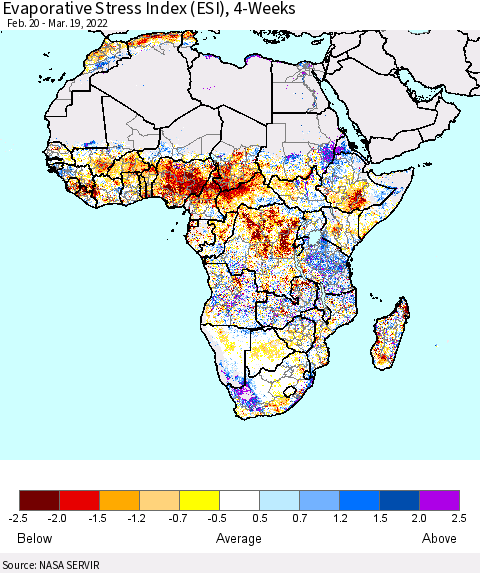 Africa Evaporative Stress Index (ESI), 4-Weeks Thematic Map For 3/14/2022 - 3/20/2022