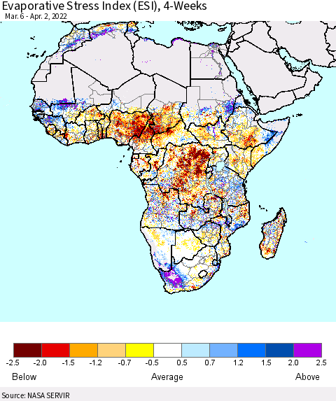 Africa Evaporative Stress Index (ESI), 4-Weeks Thematic Map For 3/28/2022 - 4/3/2022