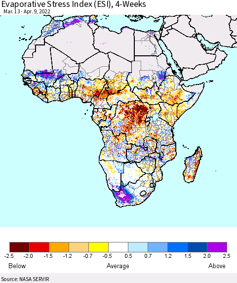 Africa Evaporative Stress Index (ESI), 4-Weeks Thematic Map For 4/4/2022 - 4/10/2022
