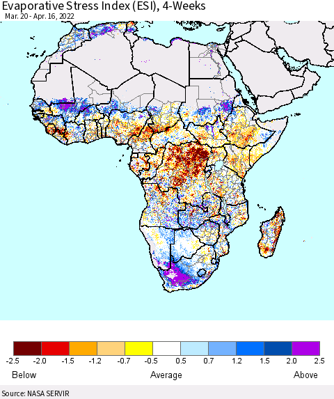 Africa Evaporative Stress Index (ESI), 4-Weeks Thematic Map For 4/11/2022 - 4/17/2022