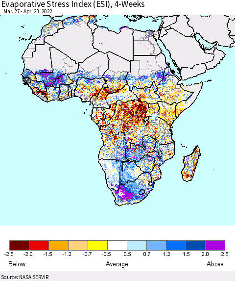 Africa Evaporative Stress Index (ESI), 4-Weeks Thematic Map For 4/18/2022 - 4/24/2022