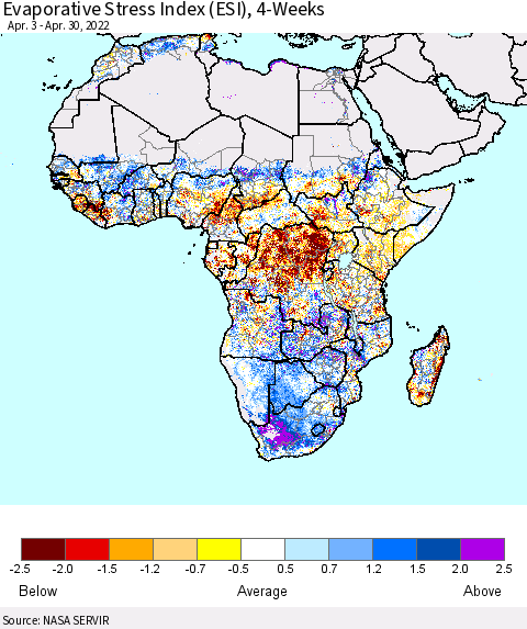 Africa Evaporative Stress Index (ESI), 4-Weeks Thematic Map For 4/25/2022 - 5/1/2022
