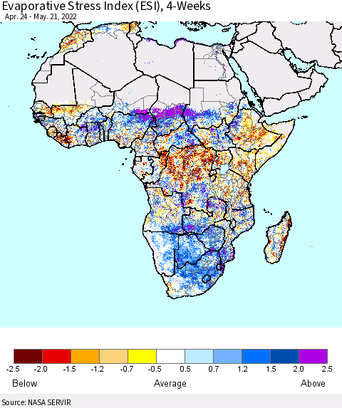 Africa Evaporative Stress Index (ESI), 4-Weeks Thematic Map For 5/16/2022 - 5/22/2022
