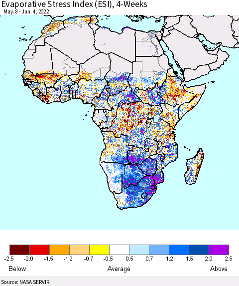 Africa Evaporative Stress Index (ESI), 4-Weeks Thematic Map For 5/30/2022 - 6/5/2022