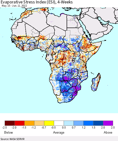 Africa Evaporative Stress Index (ESI), 4-Weeks Thematic Map For 6/6/2022 - 6/12/2022