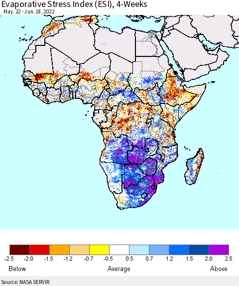 Africa Evaporative Stress Index (ESI), 4-Weeks Thematic Map For 6/13/2022 - 6/19/2022