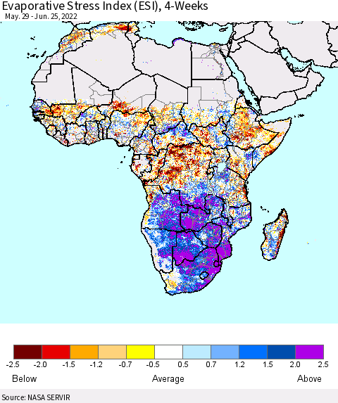 Africa Evaporative Stress Index (ESI), 4-Weeks Thematic Map For 6/20/2022 - 6/26/2022