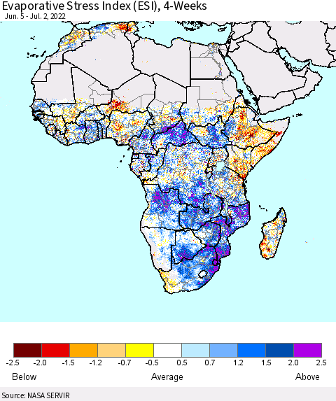 Africa Evaporative Stress Index (ESI), 4-Weeks Thematic Map For 6/27/2022 - 7/3/2022