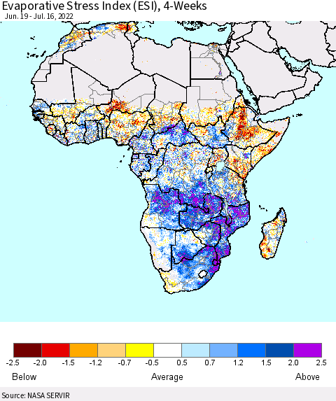 Africa Evaporative Stress Index (ESI), 4-Weeks Thematic Map For 7/11/2022 - 7/17/2022