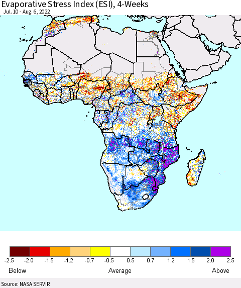 Africa Evaporative Stress Index (ESI), 4-Weeks Thematic Map For 8/1/2022 - 8/7/2022