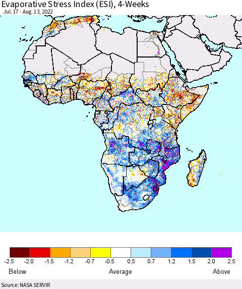 Africa Evaporative Stress Index (ESI), 4-Weeks Thematic Map For 8/8/2022 - 8/14/2022