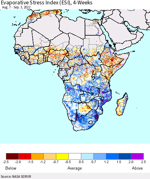 Africa Evaporative Stress Index (ESI), 4-Weeks Thematic Map For 8/29/2022 - 9/4/2022