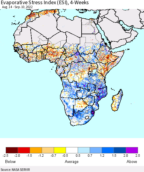 Africa Evaporative Stress Index (ESI), 4-Weeks Thematic Map For 9/5/2022 - 9/11/2022