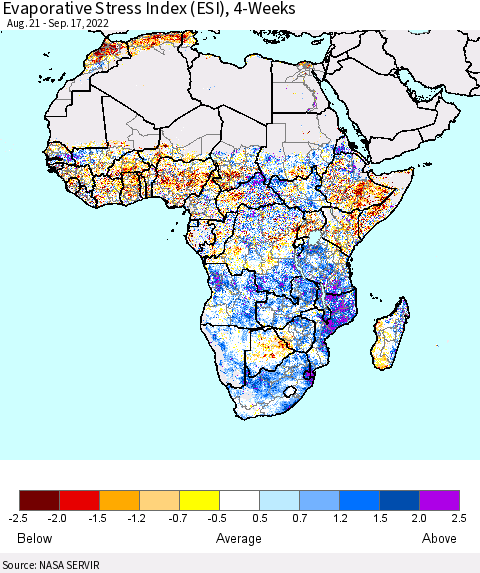 Africa Evaporative Stress Index (ESI), 4-Weeks Thematic Map For 9/12/2022 - 9/18/2022
