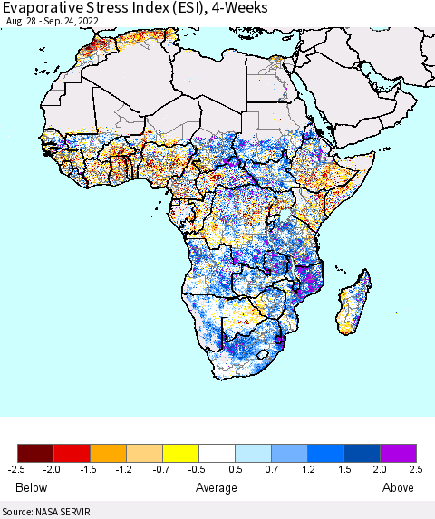 Africa Evaporative Stress Index (ESI), 4-Weeks Thematic Map For 9/19/2022 - 9/25/2022