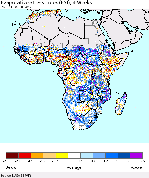 Africa Evaporative Stress Index (ESI), 4-Weeks Thematic Map For 10/3/2022 - 10/9/2022