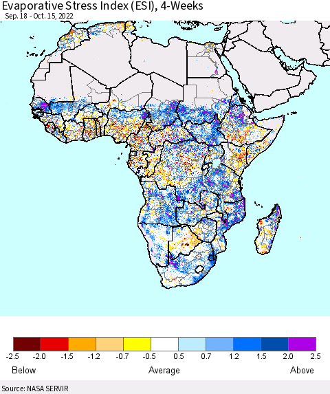 Africa Evaporative Stress Index (ESI), 4-Weeks Thematic Map For 10/10/2022 - 10/16/2022