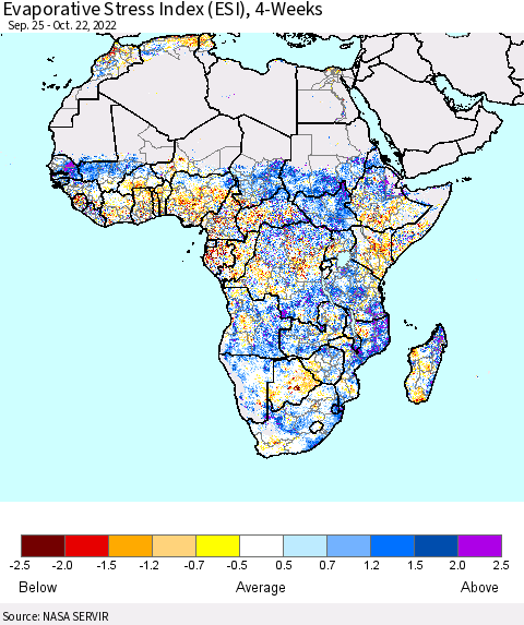 Africa Evaporative Stress Index (ESI), 4-Weeks Thematic Map For 10/17/2022 - 10/23/2022
