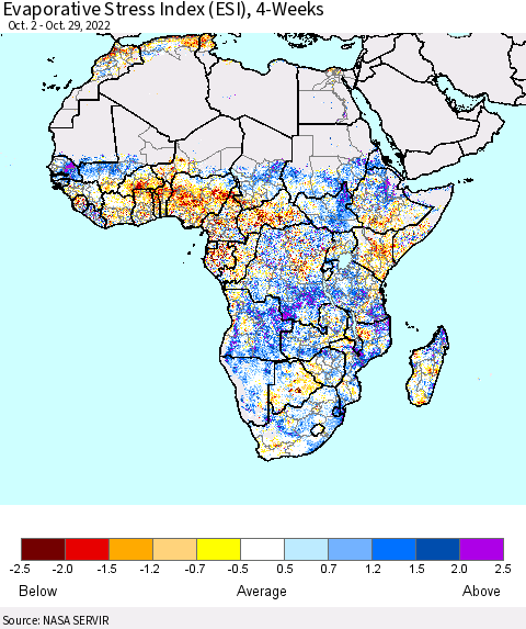 Africa Evaporative Stress Index (ESI), 4-Weeks Thematic Map For 10/24/2022 - 10/30/2022
