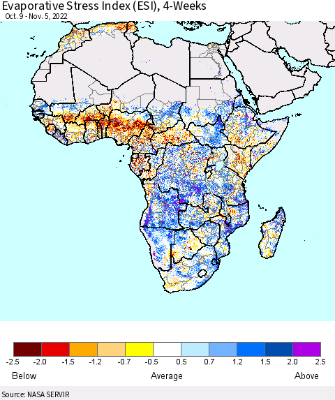 Africa Evaporative Stress Index (ESI), 4-Weeks Thematic Map For 10/31/2022 - 11/6/2022