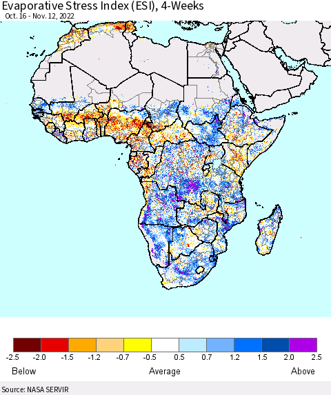 Africa Evaporative Stress Index (ESI), 4-Weeks Thematic Map For 11/7/2022 - 11/13/2022