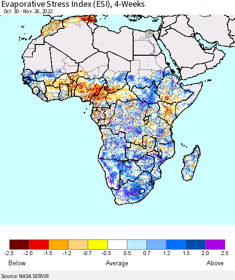 Africa Evaporative Stress Index (ESI), 4-Weeks Thematic Map For 11/21/2022 - 11/27/2022