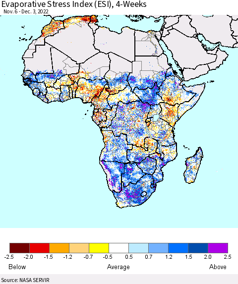 Africa Evaporative Stress Index (ESI), 4-Weeks Thematic Map For 11/28/2022 - 12/4/2022