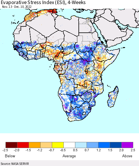 Africa Evaporative Stress Index (ESI), 4-Weeks Thematic Map For 12/5/2022 - 12/11/2022