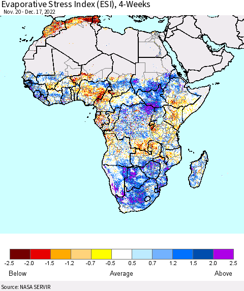 Africa Evaporative Stress Index (ESI), 4-Weeks Thematic Map For 12/12/2022 - 12/18/2022