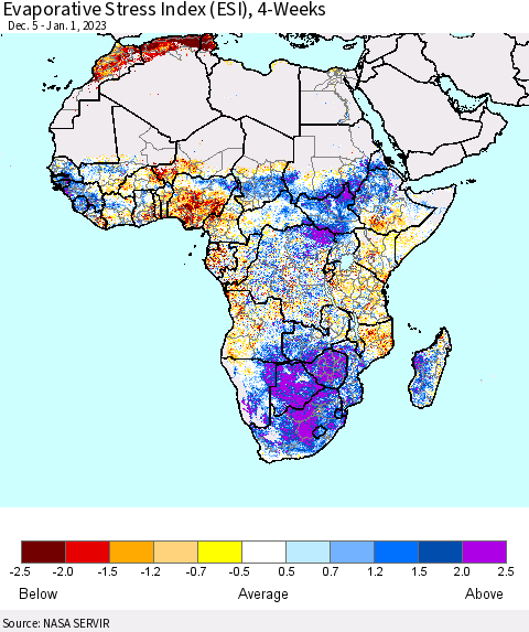 Africa Evaporative Stress Index (ESI), 4-Weeks Thematic Map For 12/26/2022 - 1/1/2023