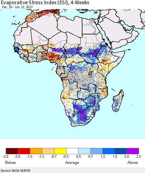 Africa Evaporative Stress Index (ESI), 4-Weeks Thematic Map For 1/16/2023 - 1/22/2023