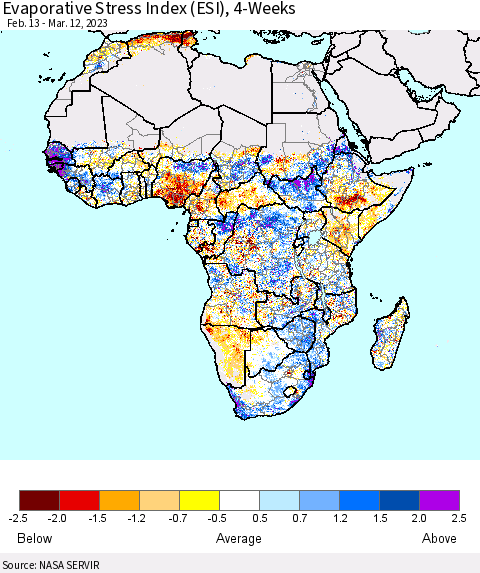 Africa Evaporative Stress Index (ESI), 4-Weeks Thematic Map For 3/6/2023 - 3/12/2023