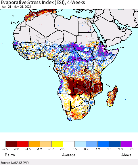 Africa Evaporative Stress Index (ESI), 4-Weeks Thematic Map For 5/15/2023 - 5/21/2023