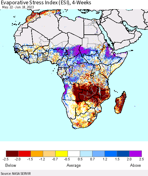 Africa Evaporative Stress Index (ESI), 4-Weeks Thematic Map For 6/12/2023 - 6/18/2023