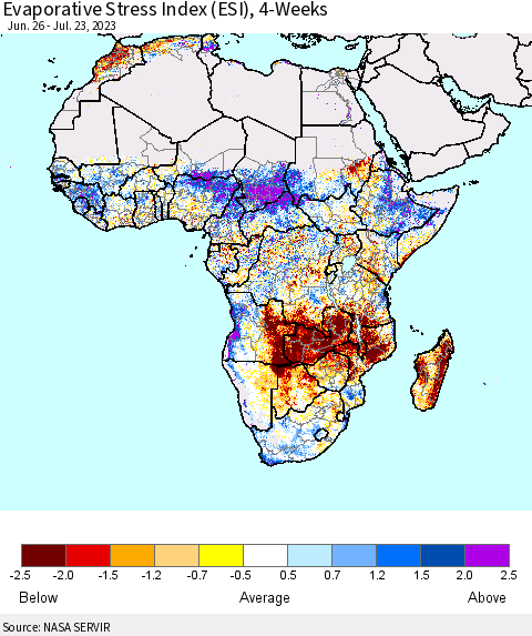 Africa Evaporative Stress Index (ESI), 4-Weeks Thematic Map For 7/17/2023 - 7/23/2023