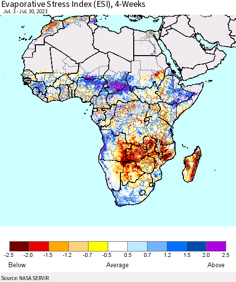 Africa Evaporative Stress Index (ESI), 4-Weeks Thematic Map For 7/24/2023 - 7/30/2023